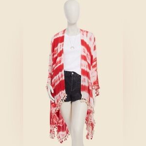 Michael Stars Red and White Tie-Dye Kimono